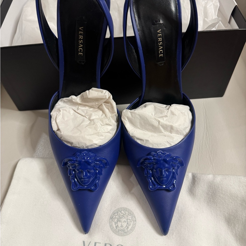Versace Royal Blue Medusa Heels